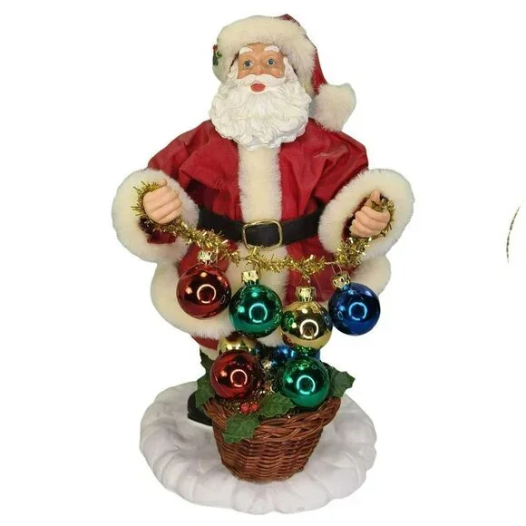 Possible Dreams‎ Santa Claus Holding Ornaments Fabric Clothtique Basket Vintage