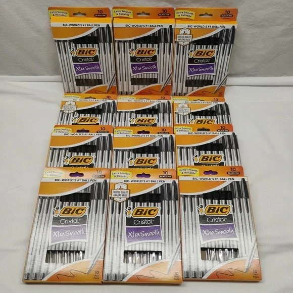 Bulk Buy 12x BIC Cristal Xtra Smooth Ball Pen, Medium,‎ Black 68271, 10 Ct Box