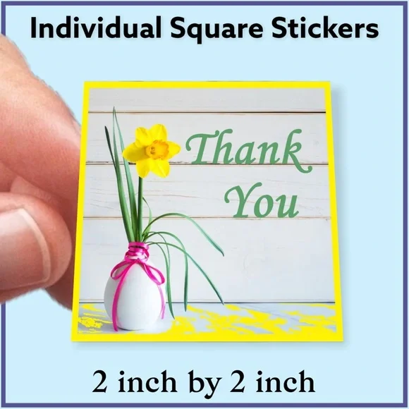 100 (2x2 Inch) Square Stickers, Daffodils High Gloss, Thank You