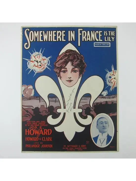 Sheet Music Somewhere In France Is The Lily WWI Jos. Howard Johnson Antique 1917