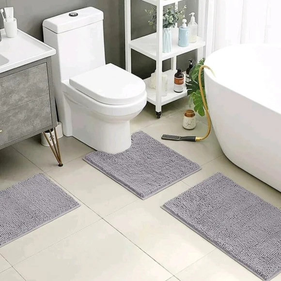 Grey 3 piece bath mat set