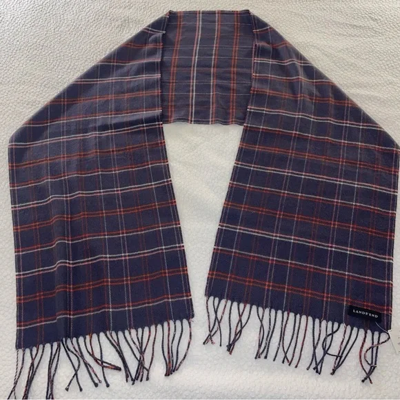 Lands' End‎ Men's Navy and Red Plaid Acrylic Scarf