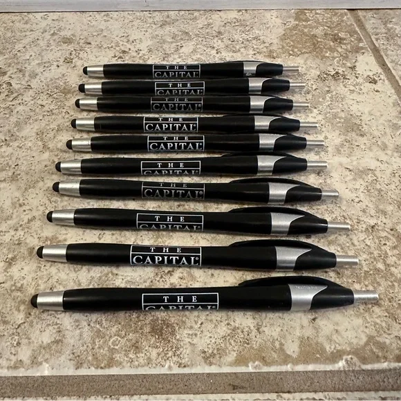 Set of 10 Capital Grille Black Ink Pens w/ Stylus Tip