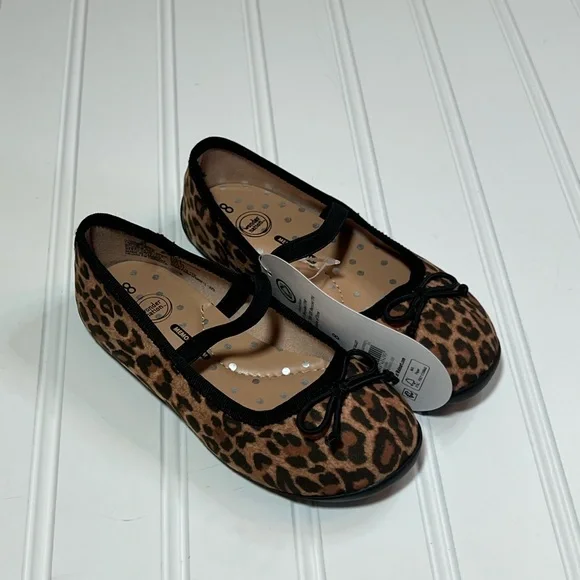 Girls Size 8 Leopard Print Flats with Black Bow NWT