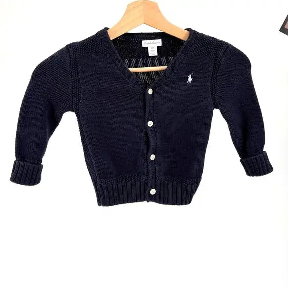 Ralph Lauren Navy Blue Baby Knit 100% Cotton Cardigan Sweater