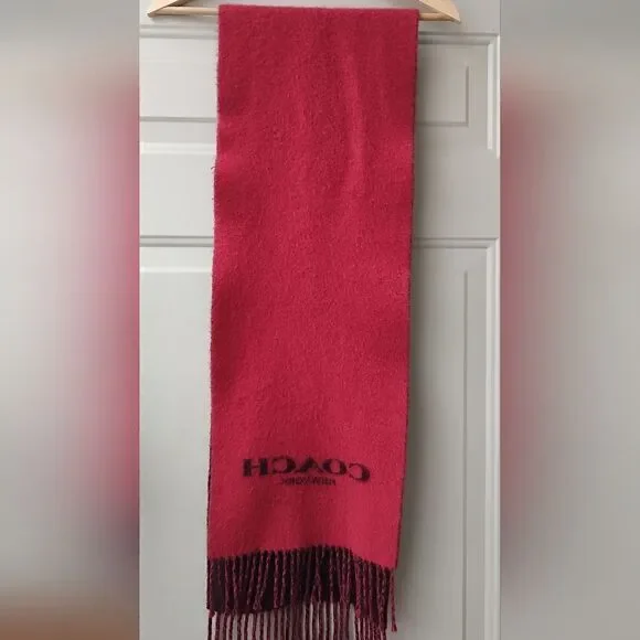 Authentic COACH 95% Wool 5% Cashmere Red & Charcoal Reversible Oblong Scarf