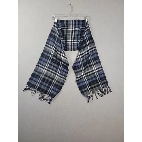Better Than Cashmere Gray Plaid Fringed Unisex Scarf 68