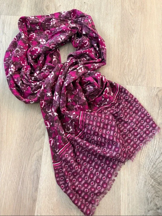 NWT LOFT outlet purple pink rayon lightweight scarf soft boho fringe floral