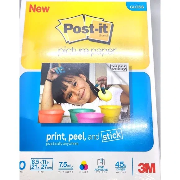 Post-It Semi-Gloss Picture Paper 8.5 X 11 7.5 20 Sheets X 3 New/Sealed