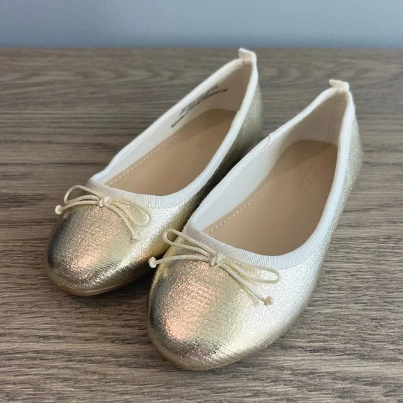 J Crew Factory Girls Metallic Gold Ballet Flats Size 12 Shiny Party Holiday Shoe