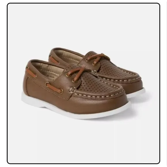 Janie & Jack 3 brown perforated flower show moccasin style loafer slip on meetin