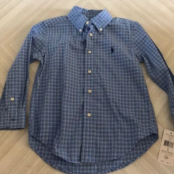 Ralph Lauren Boys Light Blue Checkered Button Down