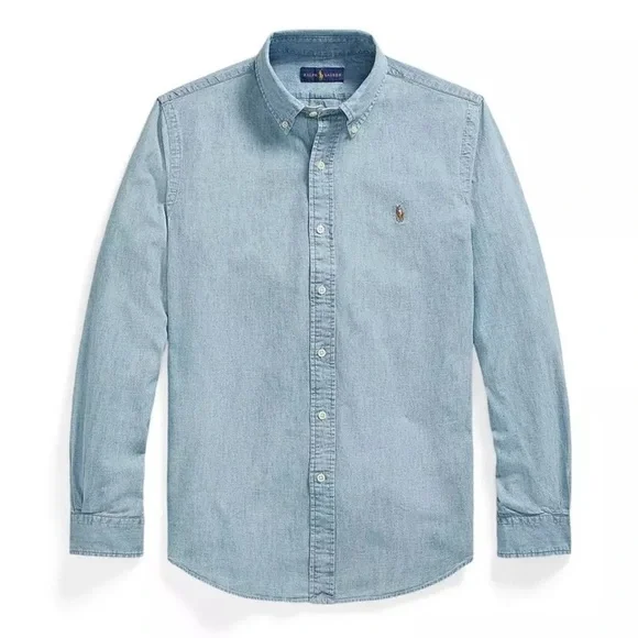 Ralph Lauren boys button down shirt oxford chambray cotton long sleeve polo pony