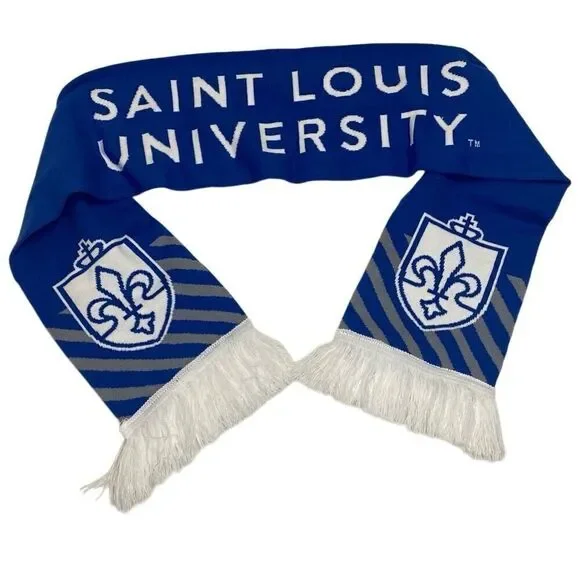 Saint Louis University Fringe Scarf Blue White Double Sided 60”x7.5”