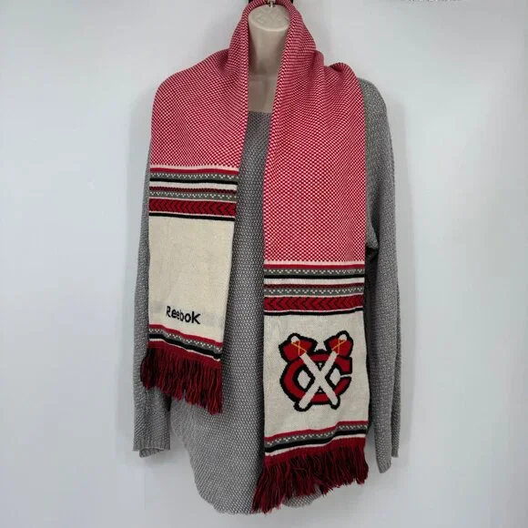 Reebok Center Ice Chicago Blackhawks Knit Scarf NHL Hockey 100% Acrylic