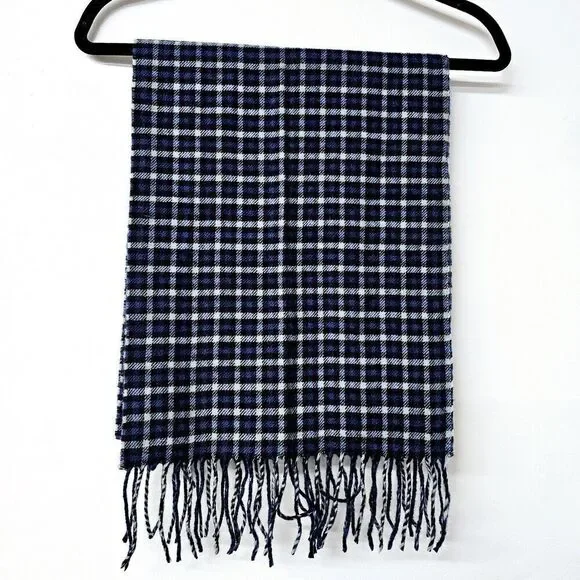ENZO MANTOVANI Fringed Blue 100% Cashmere Scarf - 12 X 65 w 4 Inch Fringe