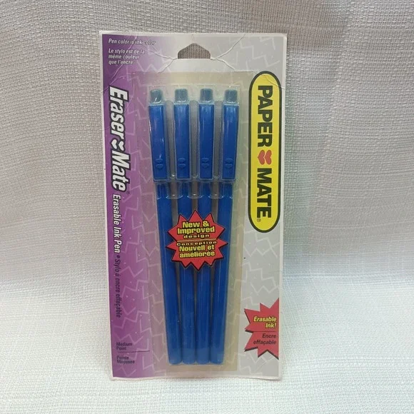 Paper Mate Erasable Ink‎ Pens Blue Medium Point 1.0 mm Pack Of 4 Sealed NOS 1997