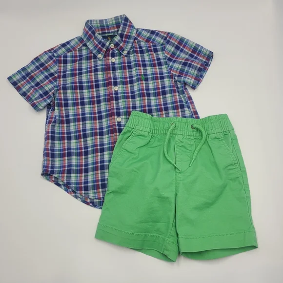 Ralph Lauren toddler boys' button down shirt and coordinating shorts siz…