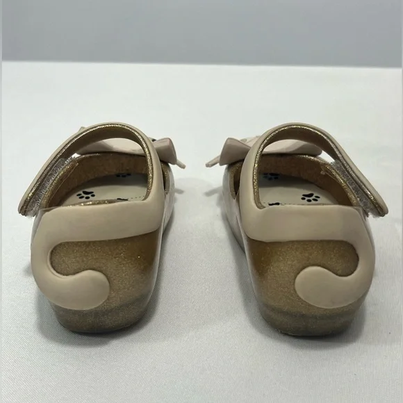 Mini Melissa Gold and Cream Cat Mary Jane Dress Shoes Toddler Size 7