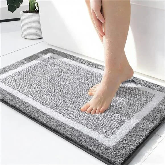 Bathroom Rug Microfiber Bath Mat Soft Absorbent Non Slip Quick Dry Shaggy Grey