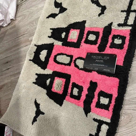 Rachel Zoe Halloween bath rug haunted house pink new