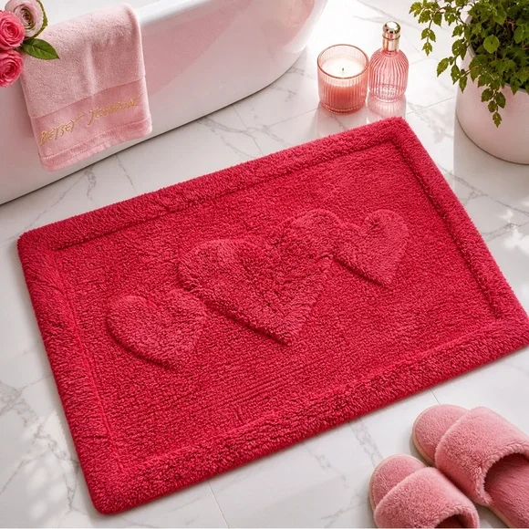Betsey Johnson Hot Pink Heart Plush Bath Mat