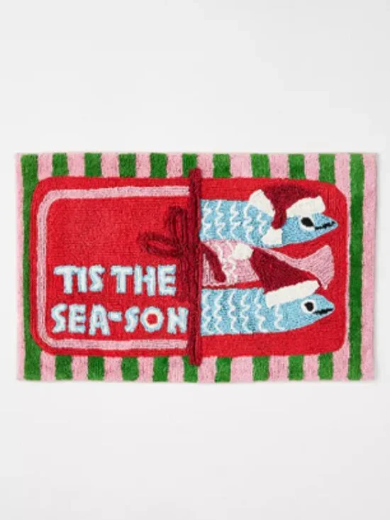 New Anthropologie Sardines Fish Tis the Season Tufted Bath Mat