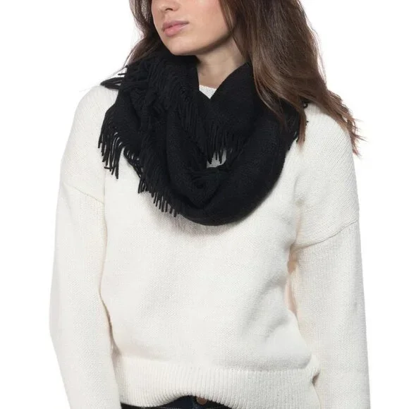 INC Womens Raschel Loop Infinity Fringe‎ Scarf Black Soft Cozy OS