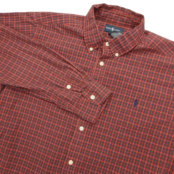 Ralph Lauren Shirt Boys XL 18-20 Red Plaid Long‎ Sleeve Button Down Pony Logo