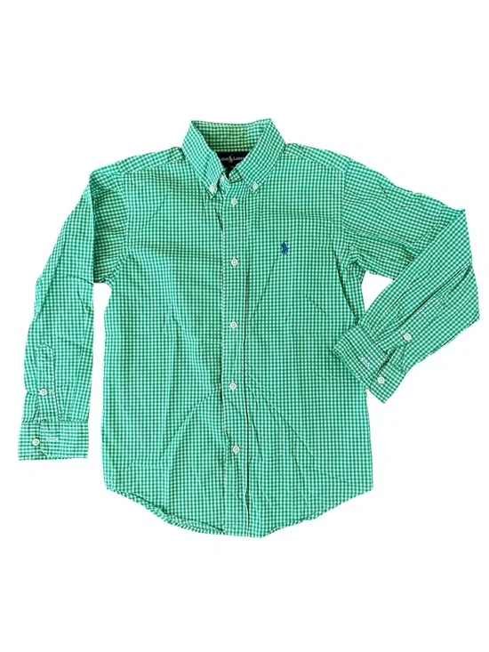 Ralph Lauren | Boys Green/White Gingham Long Sleeve Button Up Oxford Shirt Sz 7