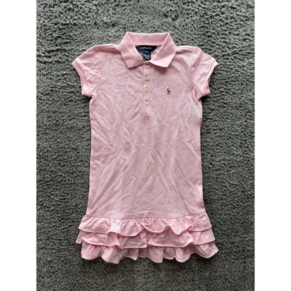 Vintage Ralph Lauren‎ Ruffle Layered Collared Mini Dress Pink Girl Size 6X