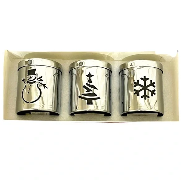 CHRISTMAS TARGET Silver Votive Candle Holders Frosted Glass Inserts S/3