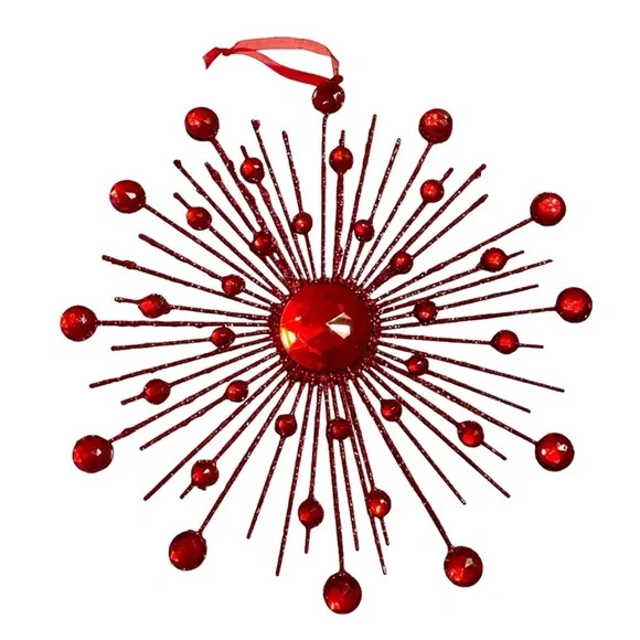 Large Red Starburst Glittered Holiday Decor 12”