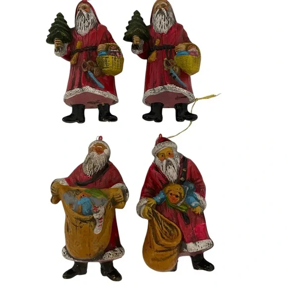 Vintage set/4 old world Santa plastic Christmas ornaments