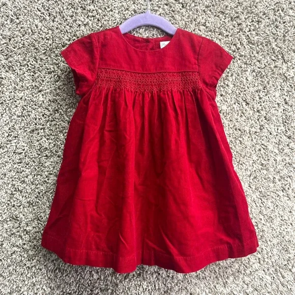 Ralph Lauren Dress Baby 9M Red Smocked Corduroy Short Sleeve