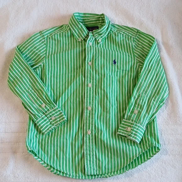 Ralph Lauren Green Striped Dress Shirt Size‎ Kids 5