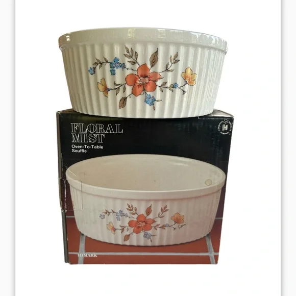 Vintage Himark Coordinates Floral Mist Oven-To-Table Soufflé new in box