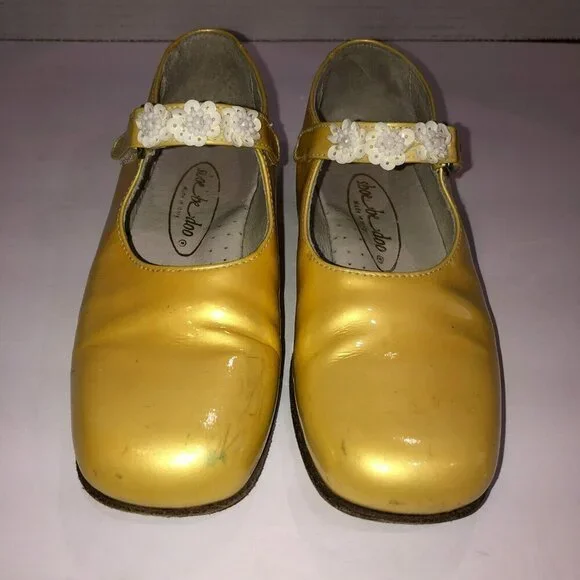 Shoe be Doo US 12 EU 30 Low Gold White Flower Sequins Mary Jane Shoes
