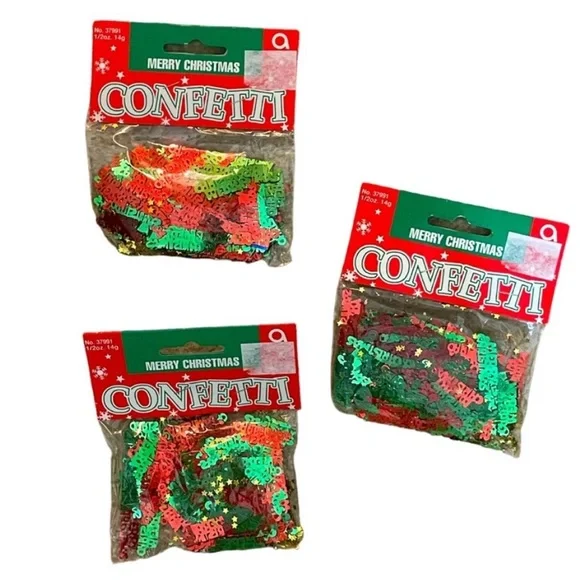 New MERRY CHRISTMAS Red Green Gold Tabletop Scatter Confetti Decor Pack of 3