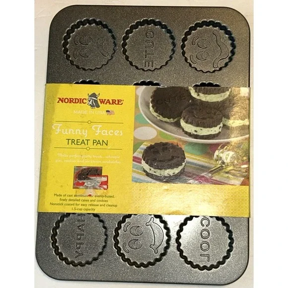 Nordic Ware Pro NIP Cast Aluminum Treat Pan Funny Faces Whoopie Pie New USA