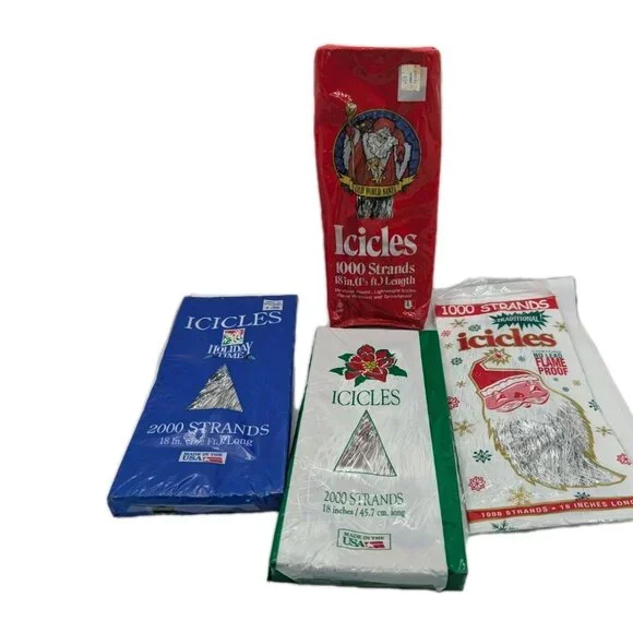 NOS 4 vintage Christmas tree ICICLES garland silver tinsel 7000 stands total 8