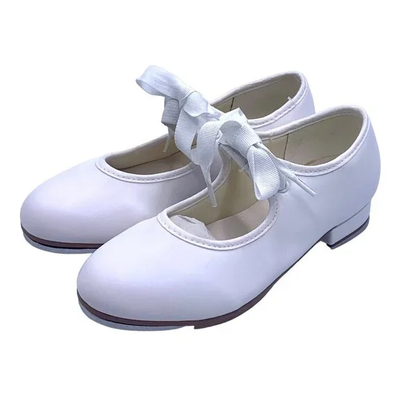 So Danca White Tyette Tap Valiant Vegan 10 Shoes Elastic Snaps Dance Recital