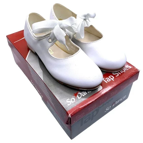 So Danca White Valiant Vegan Tyette Tap 11.5 Shoes Elastic Snaps Dance Recital