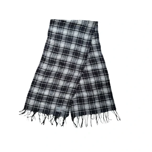 GEOFFREY BREEN Plaid Scarf Cashme Soft Acrylic Tan‎ Gray Black Italy
