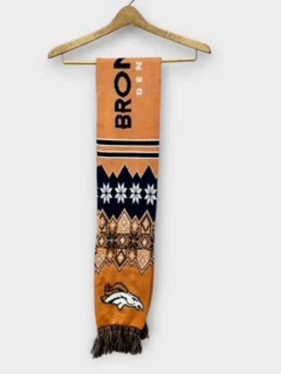 Forever Collectibles Denver Broncos Scarf Snowflakes Fringe Orange and Navy