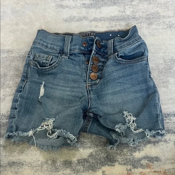 Justice Denim Blue Frayed Hem Shorts