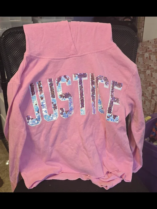 Justice Pink Sequin-Logo Hoodie