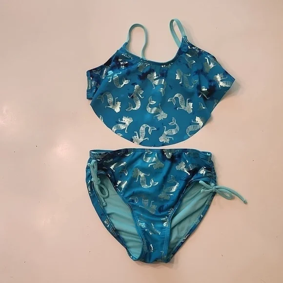 Justice blue Mermaid print bikini bathing suit size 10