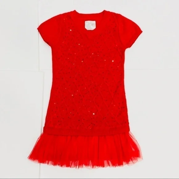 NWOT Justice Girls Red Sequin Drop Waist Sweater Dress