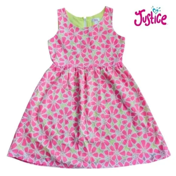 Justice Kids Girls Dress Line-A Scoop Neck Sleeveless Pink-Neon Lined Size 10